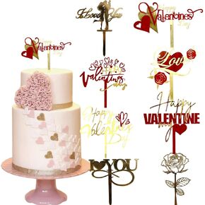 8 PCS عيد الحب كعكة أعلى أكريليك الحب القلب شكل القلب الكعكة أعلى ، سعيد عيد الحب ديكور كعكة الزفاف لذكرى الذكرى السنوية لوازم تزيين الكعكة