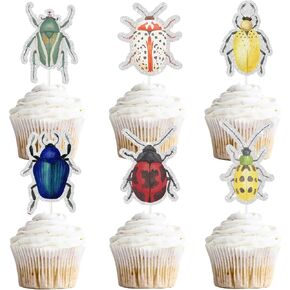 Beetle Dessert Cupcake Topper,18pcs Reptile Birthday Party Cake Decor,Insects Theme Decor for Boys Girls Happy Birthday Party Decorations