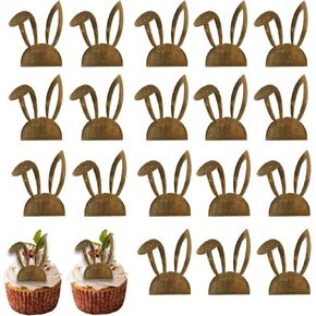 18 Pcs Easter Acrylic Cupcake Toppers Rabbit Ear Cupcake Topper Gold Bunny Ear Cake Decoration for Happy Easter Holiday Party Cake Decoration Supplies