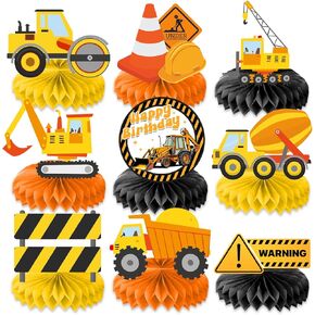 9pcs البناء قرص العسل المركزية تحت عنوان عيد ميلاد ديكورات حفلة الحفارة شاحنة مركزية مركزية الجدول الحزب الحفلات ديكور مواد مواليد الأولاد للبنات الرجال النساء