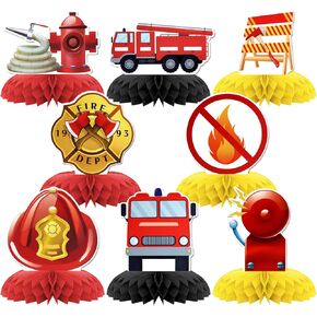 زخارف الحفلات الشاحنة لمكافحة النار ، KSKSPE Fire Firet Compated Centerpaces for Tables Honeycomb Centerpices 3D Fire Firet Truck Truck Superies Party Party Supplies -8 PCS