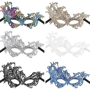 JOVITEC 6 Pieces Multicolored Masquerade Masks for Women Girls Lace Masks Venetian Masks Halloween Mardi Gras Party Supplies Mask