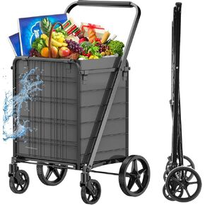 [Upgrade] Shopping Cart for Groceries, 280 LBS Large Grocery Cart with Waterproof Liner, 360° Rolling Swivel Wheels, Heavy Duty Utility Cart Folding Shopping Carts for Laundry Luggage Gift