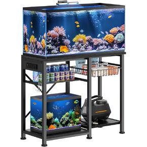 55-75 Gallon Aquarium Stand with 6 ft Power Strip, 5-Tier Metal Frame Fish Tank Stand 40 Gallon Tank Stand 49.2" L*18.9" W Tabletop 780lbs Capacity (Vintage Brown, 55-75 Gallon)