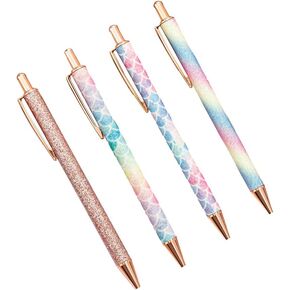 4 Pcs Ballpoint Pens Cute Note Taking Pens Retractable Pretty Journaling Pens Bling Metal Ballpoint Pen Smooth Writing Pens for Office School