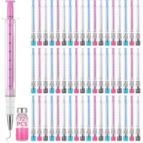 72 PCS محقنة أقلام ، قلم محقنة حبر أسود 0.5 مم ، قلم جل مع غطاء ، أقلام ممرضة متعددة الألوان ، دكتور خيالي يلعب القلم ، لوازم مكتب الجدة الحداثة المدرسية