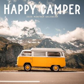 Happy Camper Calendar 2025 | 12" x 24" Camper Travel Wall Calendar 12 Month | Marble City Press | RV Caravan Trailer Van Life Overland Campsite | 2024-2025 Calendar