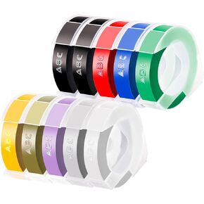 10 حزمة ثلاثية الأبعاد ملصق التوافق مع صانع Dymo lable 3/8 بوصة بلاستيك أبيض على أسود/فضي/صاف/ذهبي/أصفر/أحمر/أزرق/أخضر/أرجواني لتصنيع Dymo ، صانع الملصقات 12965 12966 1550