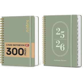 Taja Lined Spiral Notebook and Planner 2025-2026, Academic Year Weekly and Monthly Calender Planner