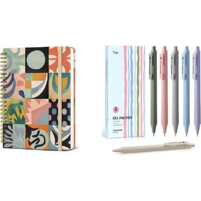 Taja Lined Spiral Journal Notebook and Gel Pens, 6 Pcs Quick Dry Blcak Gel Ink Pens