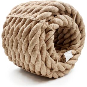 3/4" x 50' (20mm x 15m) Natural Jute Twist Rope - Ideal for Porch Swing, Railing, Landscaping, Crafting, Gardening, DIY Projects, Home Décor, and Outdoor Use