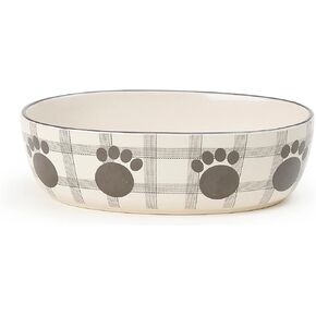 Petrageous 18021 Jasper Paw Oval Stoneware Cat Bowl 2-Cup سعة 7 بوصة طولها 4 بوصات 2.12 بوصة للكلاب الصغيرة أو القطط ، أبيض خارج