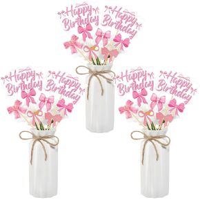 زخارف عيد ميلاد القوس الوردي - 24pcs القوس الوردي القوس القطع المركزية للطاولات القوس بزخارف الحفلات طاولة مركزية العصي القبعات العليا للبنات اللوازم حفلات دش الزفاف