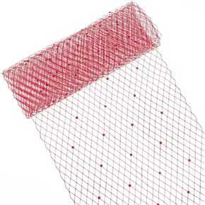 Benecreat 1 ياردة النسيج الحجاب الحجاب ، 9.8 بوصة من Red Russian Millinery Netting Tulle Mesh Hat Hat With With Red Diamond لديكور الزفاف ، فستان الزفاف DIY
