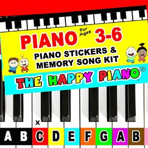 The HAPPY PIANO Color Stickers & Memory Song Activity Kit for Kids - Booklet w/ 12 Songs, 2 Coding Sticker Sets, Easy 2 Follow, Ages 3-6, Digital Baby Shark Lesson - Personalized Product Support