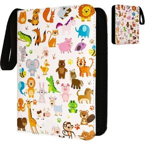 4 Pocket Card Binder for Yoto Cards - Double Sided Hold up 400 Pockets with 50 Removable Sleeves Premium Zipper PU Cover, Dino