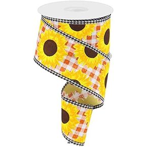Craig Bachman 2.5" Sunflower Check Ribbon: Blue (10 Yards) Craft Floral Arrangement Gift Wrapping Wired Edge Ribbon
