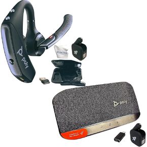 Plantronics Voyager 5200 سماعات الرأس و Poly Sync 20+ USB-C مكبر صوت مع Dongle and Charger-حل محمول للمكالمات والإنتاجية