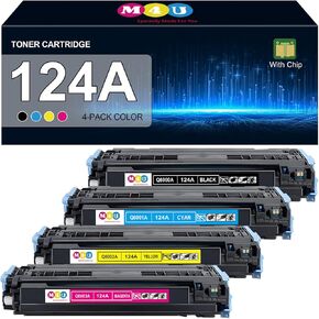 124A خراطيش الحبر 4 حزمة (مع رقاقة) تم إعادة تصنيعها متوافقة مع 124A Q6000A Q6001A Q6002A Q6003A 124A استخدام الحبر للألوان 2600N 1600 2605 1015 1017 Series الطابعة (أسود سايان ماجنتا الأصفر)