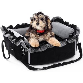 Small Dog Car Seat with Safety Leash & Storage Pockets, Portable Washable Pet Bed Booster for Puppies & Cats Up to 25lbs, Adjustable Straps for Cars, SUVs, and Trucks, Pink
