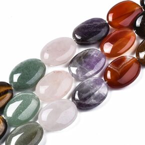 Fashewelry 16 PCS Natural Heart Shape Stone Bead Include Natural Green Aventurine & Rose Quartz & Red Agate & Tiger Eye & Amethyst Beads for Mother's Day Bracelet Necklace Jewelry Making 1.6mm Hole