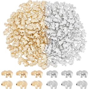 PH PandaHall 200Pcs Animal Spacer Beads, 2 Colors Elephant Charm Beads, Tibetan Carved Charm for Bracelets, Necklace, Anklets, DIY Jewelry Craft Making