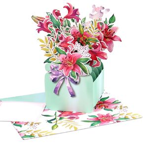 Giiffu Paper 3D Flower Basket Card مع مظروف ، بطاقة عيد ميلاد سعيد للنساء زوجة أمي ، جميع بطاقات المعايدة في عيد الحب ، عيد الأم ، الذكرى السنوية