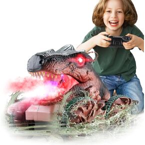 Bezgar Remote Control Dinosaur Car ، Dinosaur Monster Trucks for Boys ، 2.4Ghz Protender Control Car مع وظيفة الضوء والرش ، ديناصور مقاوم للماء خارج الألعاب للأطفال الذين تتراوح أعمارهم بين 8-12 عامًا