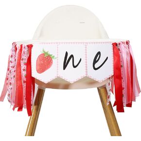 Sweet One Strawberry High Chair Banner - Berry 1st Birthday Party Decorations, Red Strawberry Ribbon Baby Shower Banner,Girl Cake Smash First Birthday Banner,Berry Sweet Garland With Ribbon