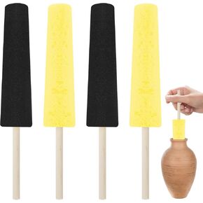 4 PCS Pottery Sponge for Clay (2 Black & 2 Yellow) - عصي رمي السيراميك ، أدوات التشذيب وحامل الإسفنج النحت لفنانين الصلصال ، مجموعة صناعة الفخار المهنية