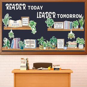 Spring Potted Plant Bulletin Board Set Boho Motivational Reading Classroom Bulletin Board Decorations Greenery Library Bookshelf Cutouts for Home Window Wall Back to School