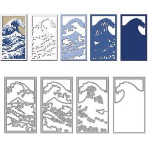 MAYJOYDIY 4 Pcs Layered Wave Pattern Die Cutting Ocean Wave Carbon Steel Die Cutting Template Sea Theme Paper Crafting Die Cuts Making Metal Embossing Stencil for DIY Cards Paper Crafts Scrapbooking