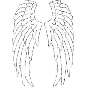 Creatcabin أجنحة الحديد Rhinestone على ملصق Bling Angel Iron على بقع بقع شارات Hot Fix Fixs Repair Repair Transfer Transfer for T-Shirt Facs Letters Hats Party Silver 11.8x8.7inch