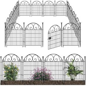 Tall Garden Animal Barrier Fence with Gate,40 in(H)×27 in(L) 12 Panels Dog Digging Fence Barrier, Black Metal Temporary Fence, Reusable Defense Fence for Outdoor Yard. Total 26.2 Ft│Patented
