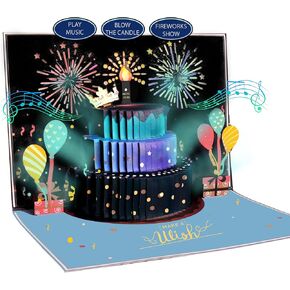 3D يطفو على تشغيل بطاقات عيد ميلاد سعيدة للرجال - الألعاب النارية والموسيقى مع Blow the Candle و Gold Crown و 3D Balloons و Blue Design - بطاقة عيد ميلاد سعيد له - أبي ، زوج ، أولاد وابنه (8.27 "× 5.27")