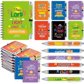 60 Pcs Bulk Christian Gifts for Kids Bible Verse Spiral Notebooks Christian Ballpoint Pen Prayer Journal Inspirational Notepads Tracts Religious Party Favor for Kids Women Church Office