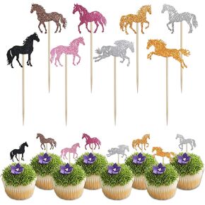 24 Horse Cupcake Toppers - 8 Style Animal Cupcake تختار لحفلات عيد ميلاد رعاة البقر وعربة رعاة البقر