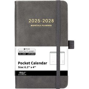Pocket Calendar - JUL 2025 - JUN 2028, Monthly Planner, Pocket Planner 2025-2028, (36-Month) with 60 Notes Pages, 6.2" x 4", 3 Year Monthly Planner with Holidays and Pen Holder, Back Pocket - Grey
