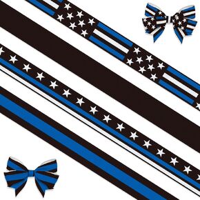 4 PCS Police Day Ribbons for Crafting, 3/8" Width Grosgrain Ribbons Navy Blue Black Ribbon American Patriotic Craft Ribbons for Gift Wrapping Law Enforcement Workers Supplies