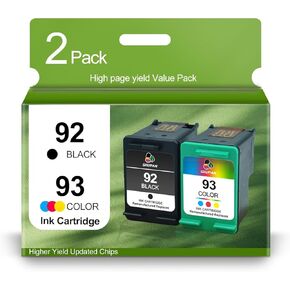 92/93 Ink Cartridges C9362WN C9361WN Replacement for HP 92 93 92xl 93xl Combo Pack High Yield for Photosmart C3150 C3180 7850 Deskjet 5440 5420 PSC 2525 1510 Printer (1 Black, 1 Tri-Color)