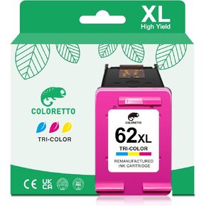 COLORETTO Remanufactured Printer Ink Cartridge Replacement (1 Color) for HP 62XL 62 XL to use with OfficeJet 200 250 Series Envy 5540 5640 5660 7644 7645 OfficeJet 5740 8040