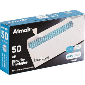 Aimoh #6 3/4 Security Tinted Self-Seal Envelopes - No Window, Size 3-5/8 X 6-1/2 Inches - White - 24 LB - 100 Count (34600) in Kuwait