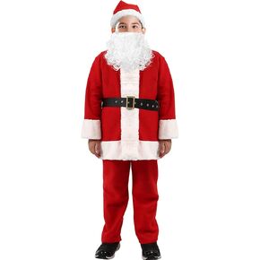 Boys Santa Claus Costume - Child Christmas Suit Set, Velvet 5pcs Set for Kids (Red, Large)