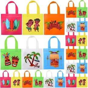 24 Pcs Hawaiian Gift Bags Non Woven Party Tropical Bags Luau Goodie Tiki Aloha Hula Party Favors Summer Pool Treat for Birthday Baby Shower Wedding Supplies Decoration