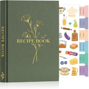 Lanpn Recipe Binder 8.5x11 3 Ring Kit, Waterproof Recipe Book Organizer Binder with 60 Plastic Sleeves,116 Recipes, Dividers,Labels & Stickers, Blank Recipe Binder to Write in Your Own Recipes, Green