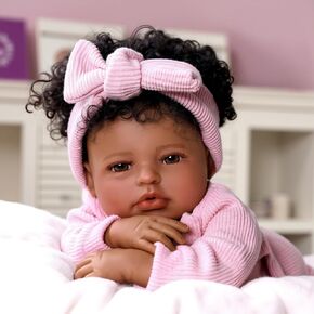 BABESIDE Reborn Baby Dolls Black Girl, 20 Inch Realistic Black Girl Newborn Lifelike Real Life Baby Dolls Soft Vinyl and Cloth Body with Feeding Kit Gift Box for Kids Age 3+