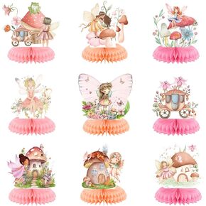 9pcs Fairy Honeycomb Centerpieces Table BirthdayDecorations, Fairy Birthday Party Supplies Decorations for Baby Shower