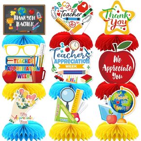 9PCS Teacher Appreciation Honeycomb Table Decorations - Colorful Thank You Centerpieces for Teacher Appreciation Week, Classroom, and School Events