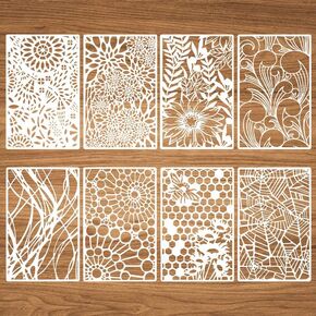 8pcs قالب نسيج للفن ، 11x7.12in stencils القابلة لإعادة الاستخدام للطلاء زهرة العنكبوت وسائل الإعلام الجدار داي الطلاء استنسل طبقة الرش طقم الطقم على الأثاث الحرف الخشبية