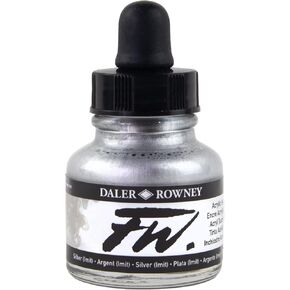 Daler -Rowney FW Acrylic Ink Bottle Silver Imitation - حبر رسم أكريليك متعدد الاستخدامات للفنانين والطلاب - حبر الخط الدائم - حبر الأرشيف للتوضيح والمزيد